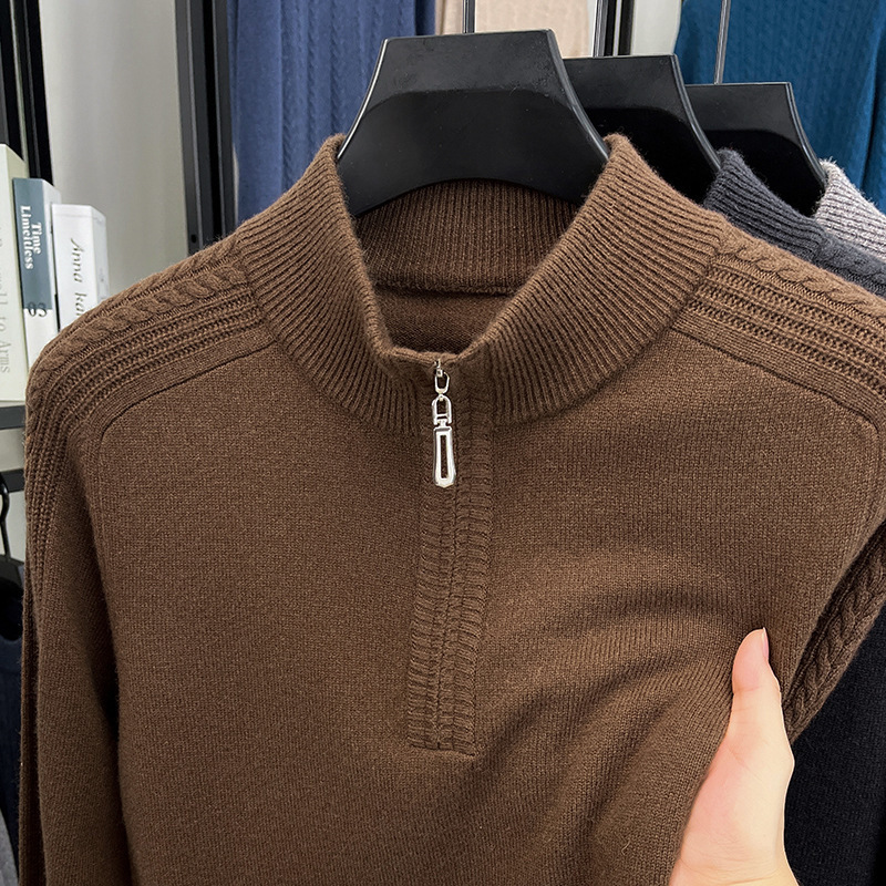100 Pure Wool Woolen Knitwear Men's Zipper Collar Thickeneded Knitwear Knitwear Autumn and Winter Half Turtleneck Thick Woolen Knitwear Dropshipping