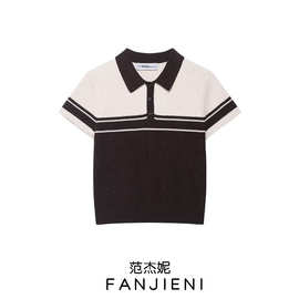 ZR外贸批发 欧美风女装时尚百搭小众撞色翻领针织上衣5536190