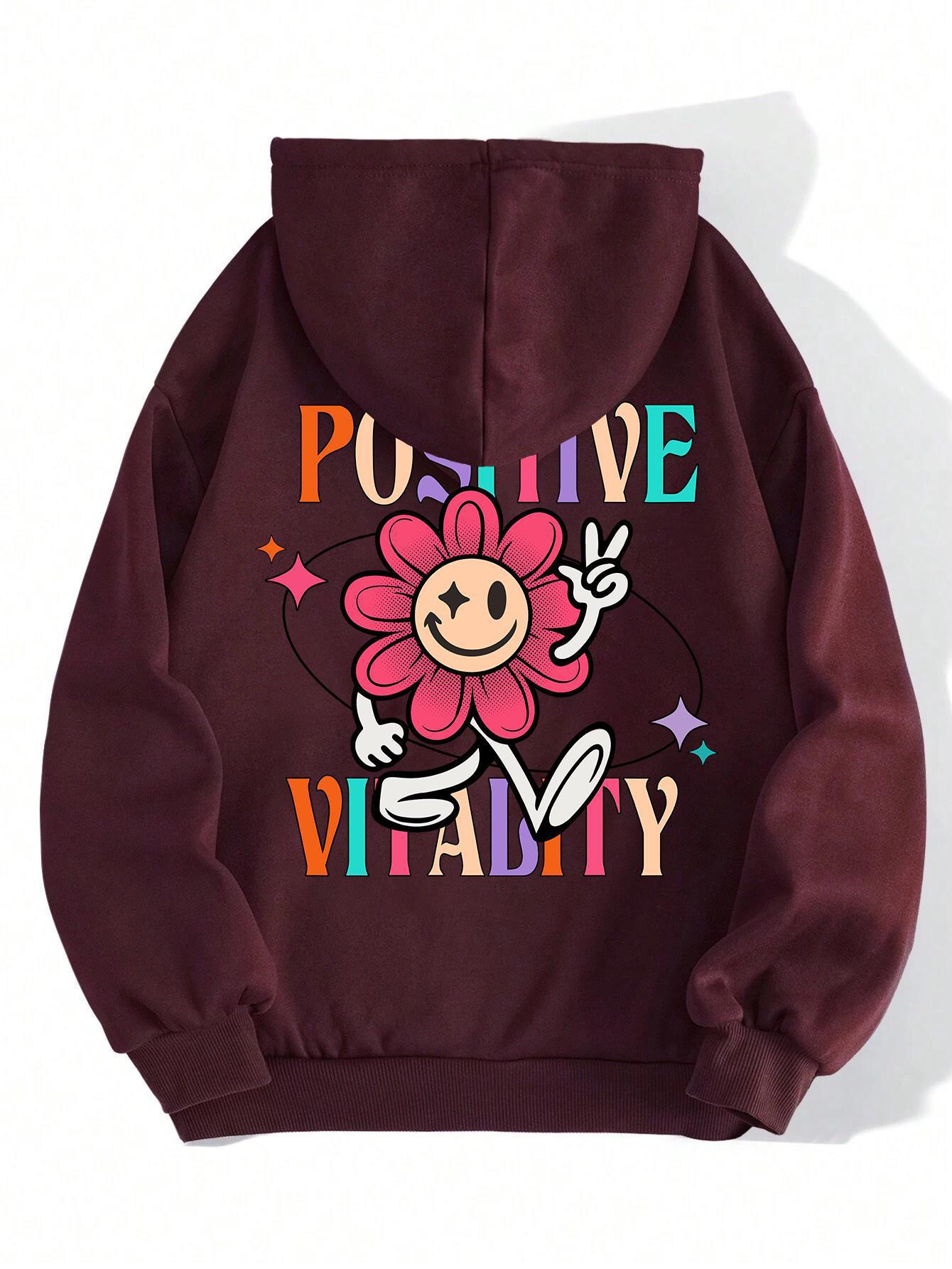 Positive Vitalty Smiling Flower Women Sweatshirt Fashion Cas