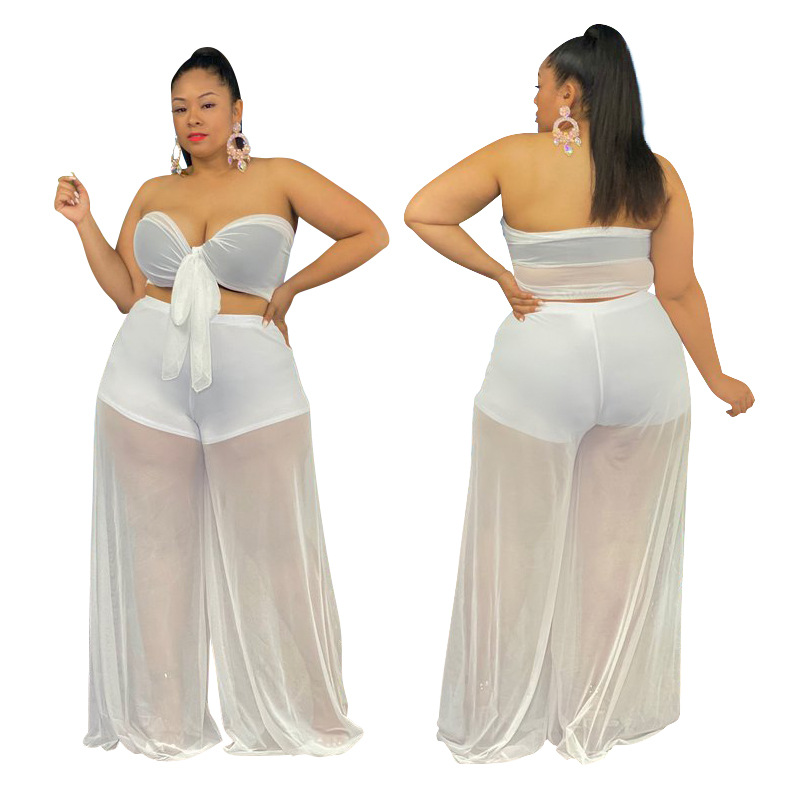 see-through chest-wrapped top with chest cotton and wide-leg pants two-piece set wholesale clothing vendor Nihaostyles NSCYF68258