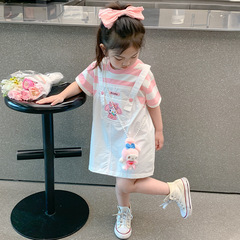 Summer 2024 New Children's Dress for Girls, Two-Piece Strap Dress for Baby Girls, Sweet Princess Skirt