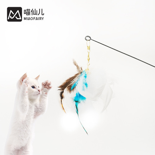 Meow Fairy sucker cat teaser stick bite-resistant replaceable feather cat teaser stick steel wire long pole kitten supplies cat toys
