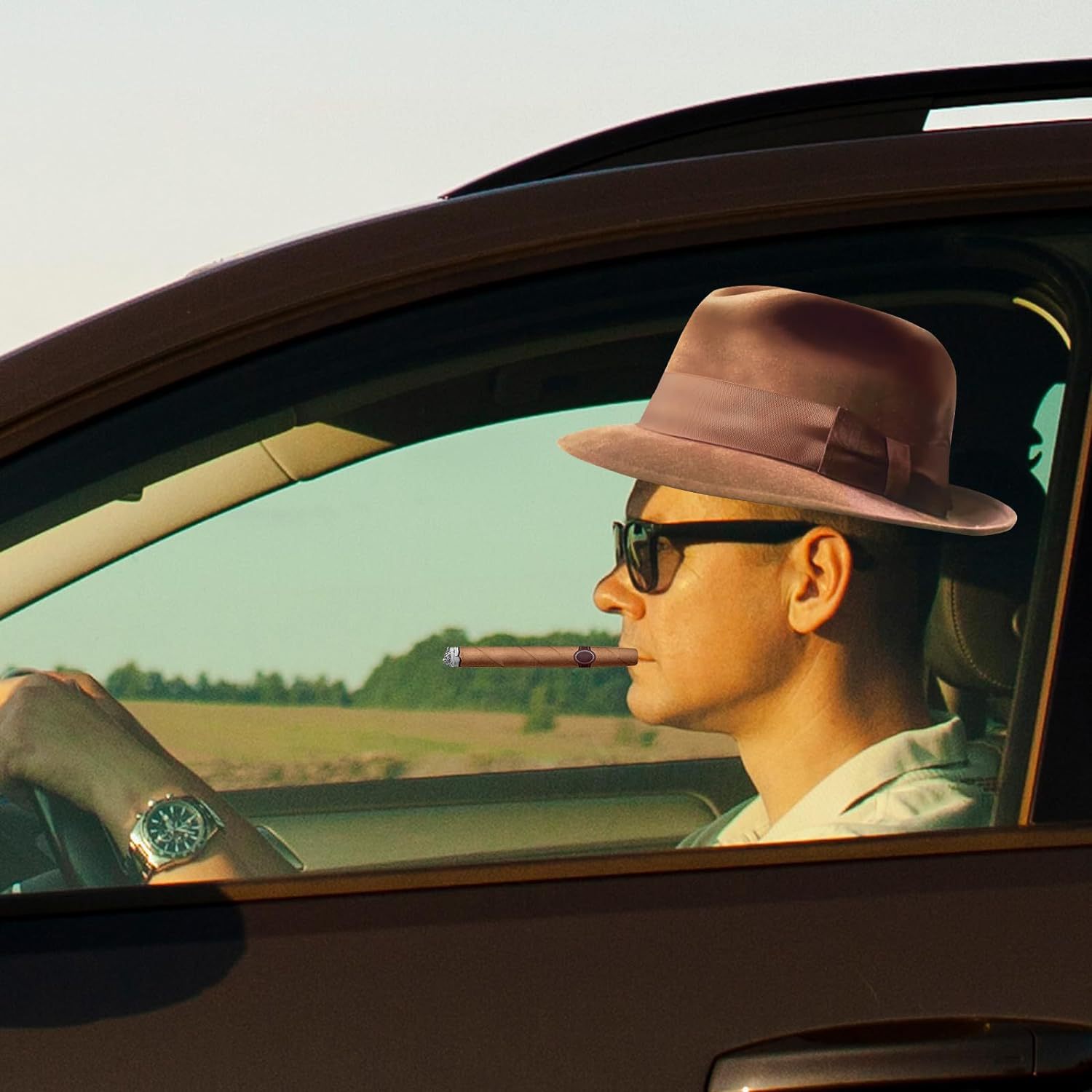 Fedora falsa etiqueta engomada de la ventana del cigarro del coche del cigarro