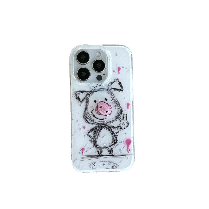 Lindo cerdo garabateado para iPhone15 Apple 16ProMax funda para teléfono móvil 14 nariz giratoria 13 mujer