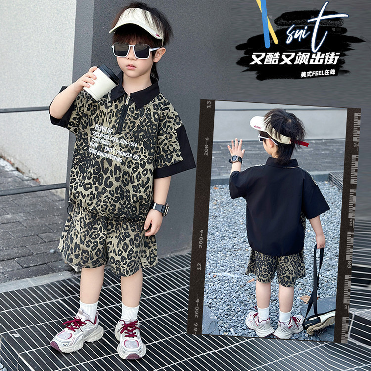 8246 traje de manga corta de verano para niños 2025 nuevos pantalones cortos para niños coreanos camisa POLO traje de dos piezas ropa fresca de moda