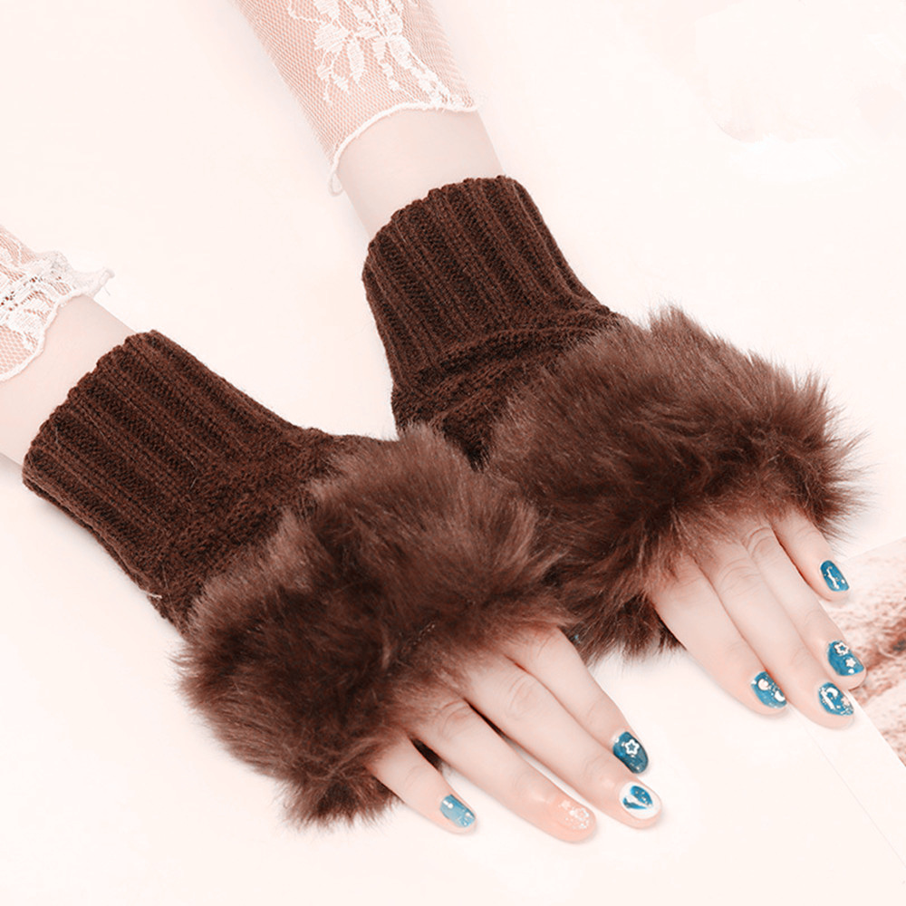 Gestrickte Fingerlose Pelzhandschuhe Für Damen Für Den Winter_voghion.com