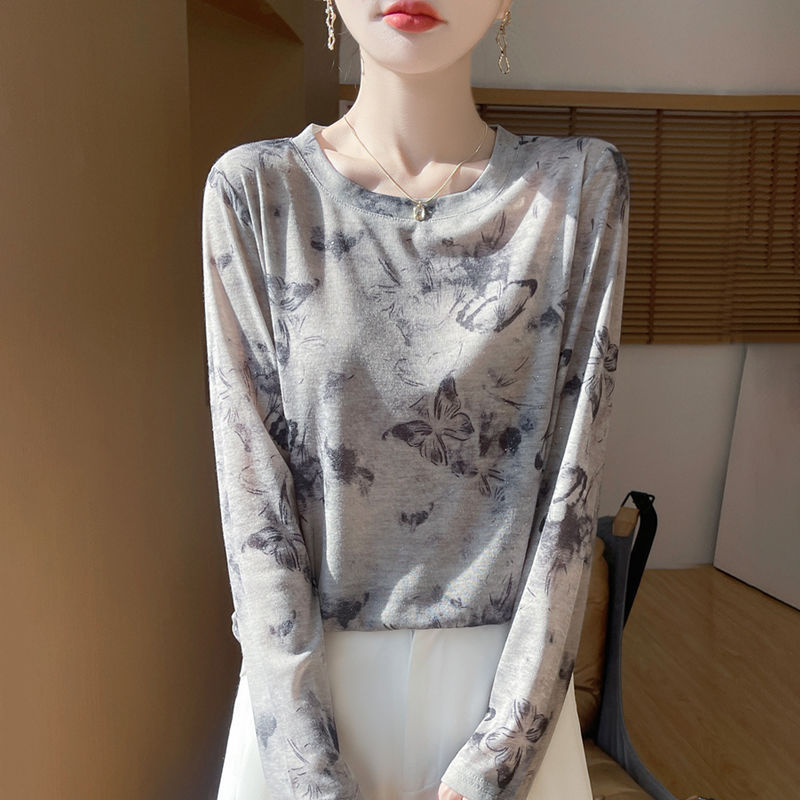 【正規品氷シルクセーター】水墨画テンセル長袖ニットボトムシャツ新作ゆったりトップス女性用|undefined