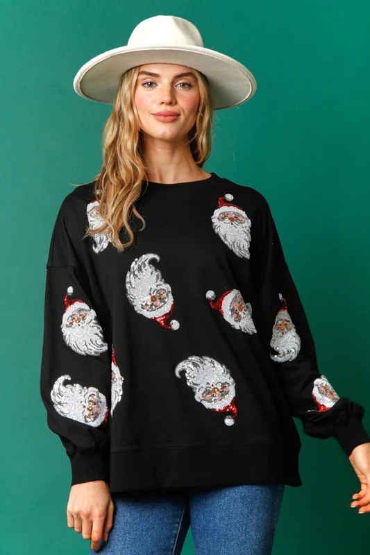 Women's Gender Sequins Design Christmas Style Hoodies & Sweatshirts Long Sleeve Sequins Christmas Santa Claus