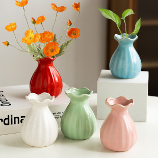 Small Fresh Ceramic Mini Vase Hydroponic Vase Dried Flower Flower Device Hotel Restaurant Creative Dinner Plate Decorative Small Ornaments
