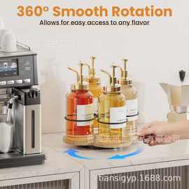 铁木结合水瓶架咖啡糖浆收纳架可旋转桌面调料架咖啡糖浆置物架
