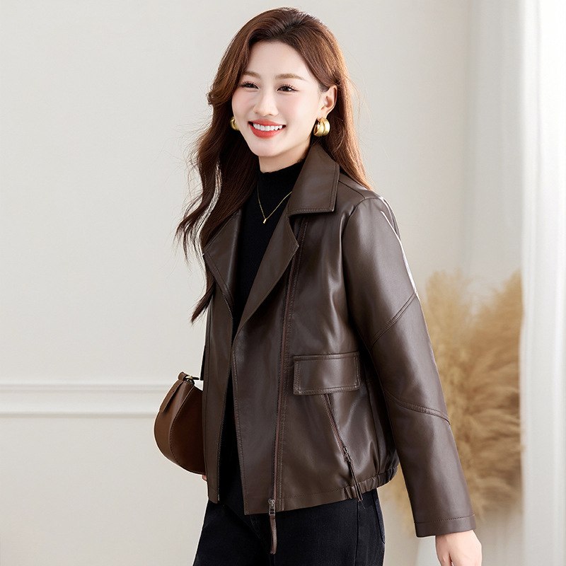 Casual Fashion Pu Leather Jacket for Women 2025 Autumn and Winter New Popular Style Petite Style Short Jacket Top Casual Fashion Pu Leather Jacket for Women 2025 Autumn and Winter New Popular Style Petite Style Short Jacket Top