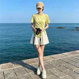 深圳南油韩版休闲运动套装女2026夏季运动穿搭圆领短袖短裤两件套