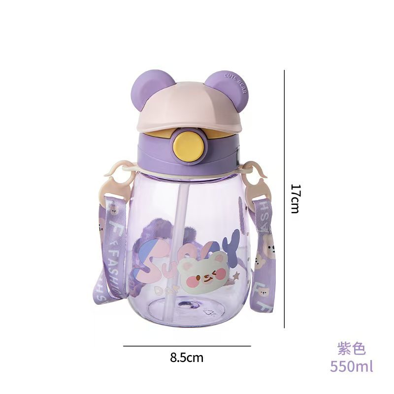 Yitong 2025 nuevo plástico creativo para niños porta jarro de agua estudiantes de jardín de infantes lindos osos tazas de agua de paja