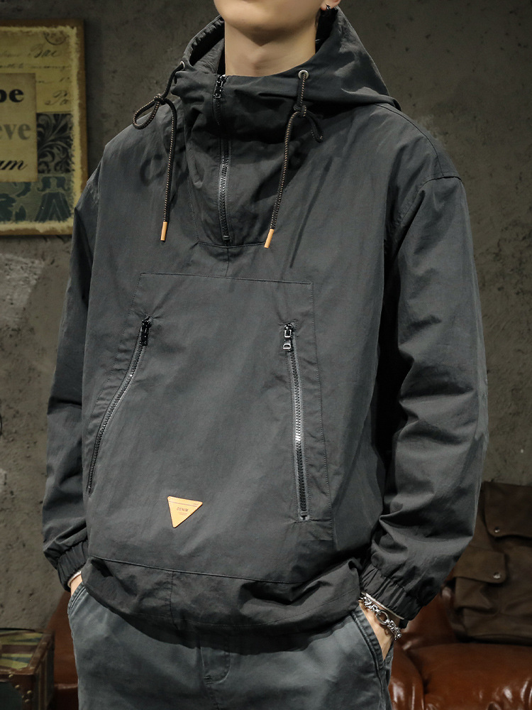 Men's travel autumn Japanese casual jacket with hood with zipper