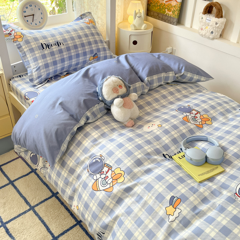 Ropa de cama de tres piezas de algodón para dormitorio de estudiantes universitarios, ropa de cama de algodón, funda de edredón, colchón de seis piezas, bolso de check-in