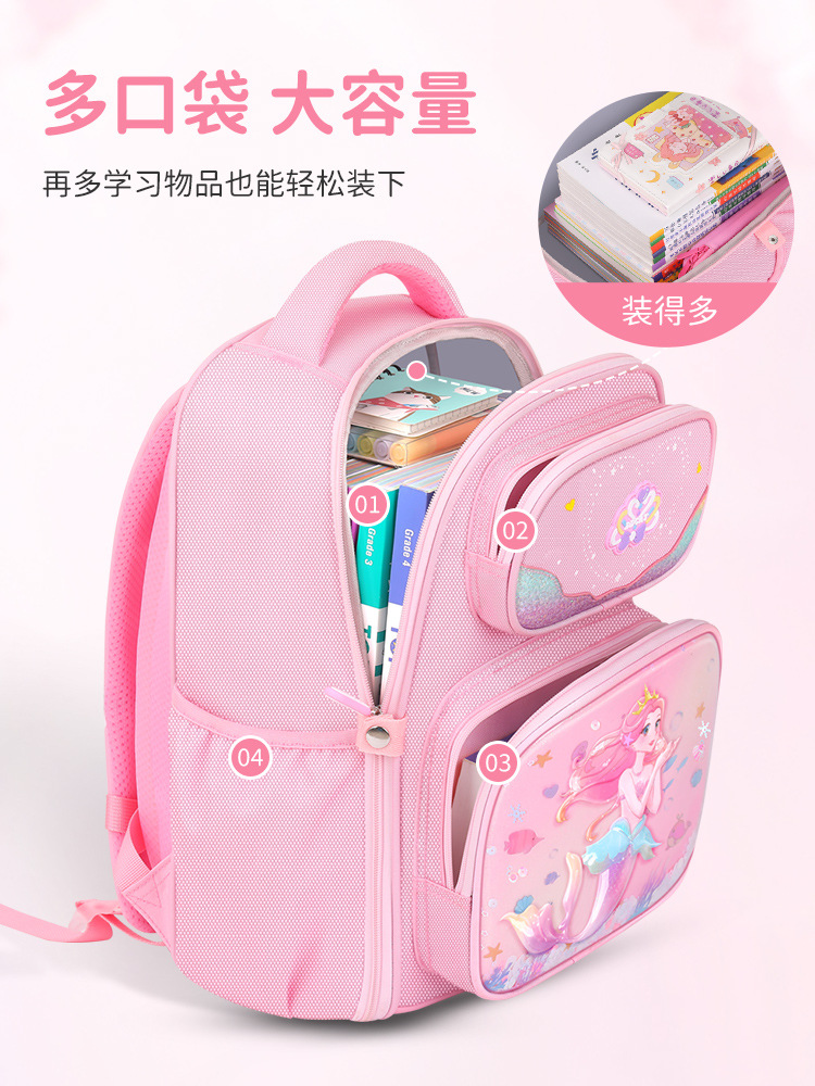Estilo princesa mochila de protección de la columna vertebral escuela primaria niñas de tercer y segundo grado sirena para reducir la carga de los niños 2024 nuevo