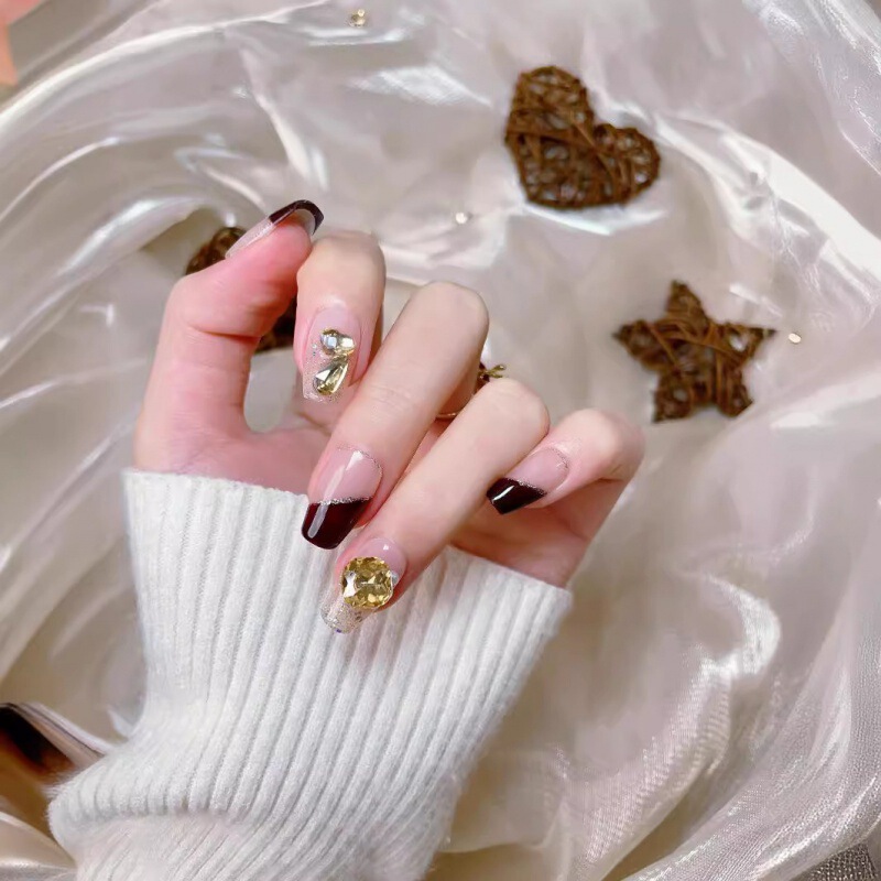 Purely Handmade Wearable Nails Burgundy Sparkling French Smoothie Winter Whitening Popular Super Fairy Manicure Patch Finished Product Wholesale Purely Handmade Wearable Nails Burgundy Sparkling French Smoothie Winter Whitening Popular Super Fairy Manicure Patch Finished Product Wholesale