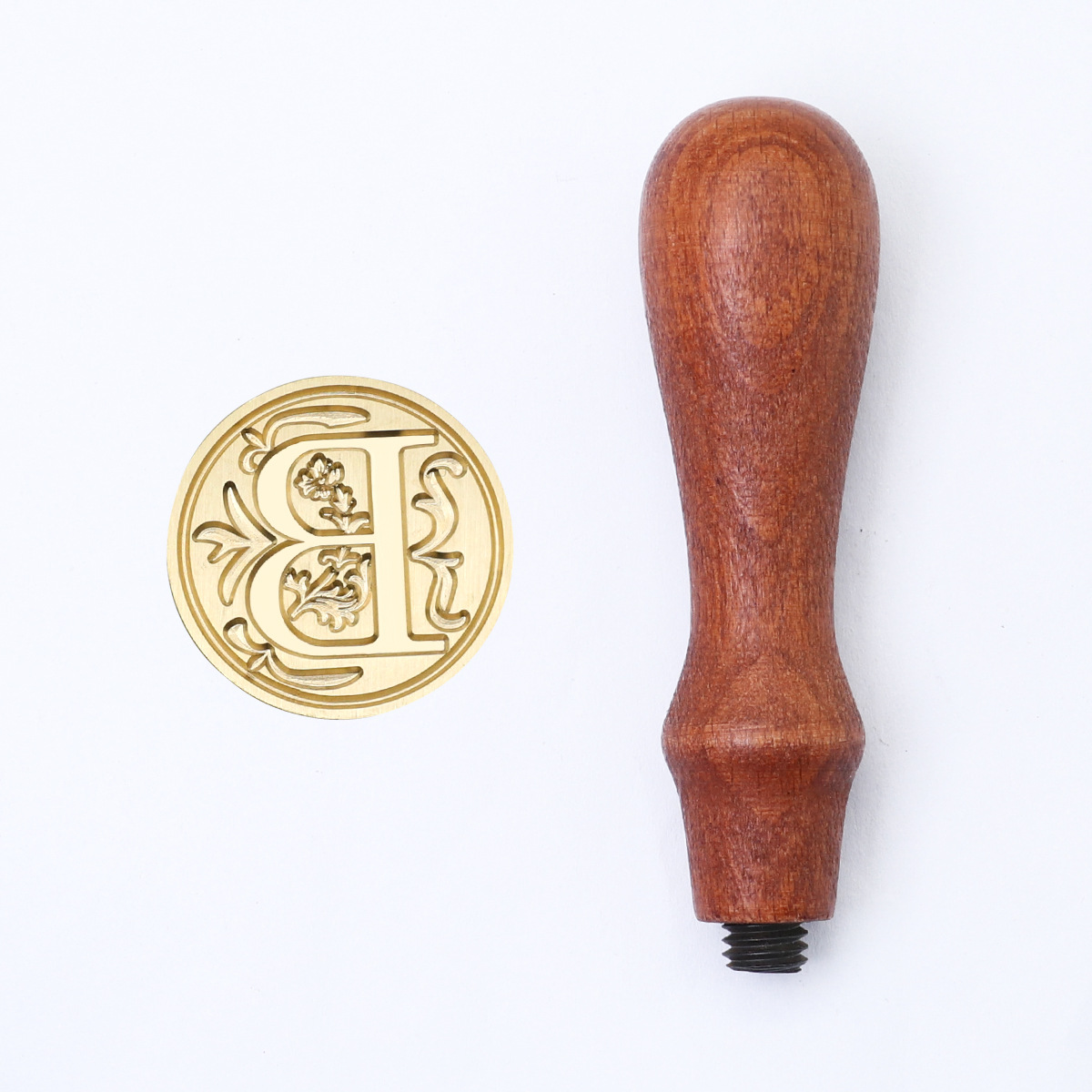 Sello de pintura de fuego retro cabeza de capítulo letra europea sello de un solo capítulo mango de madera cuenta de mano sello de pintura de fuego cabeza de cobre redondo sólido