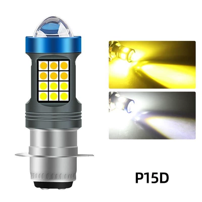 Cross-Border Supply of Motorcycle Led Headlights H4 P15D Ba20D Lens Spotlights with Integrated Lampshade (Motorcycle headlights, headlights) - p15d-white-yellow