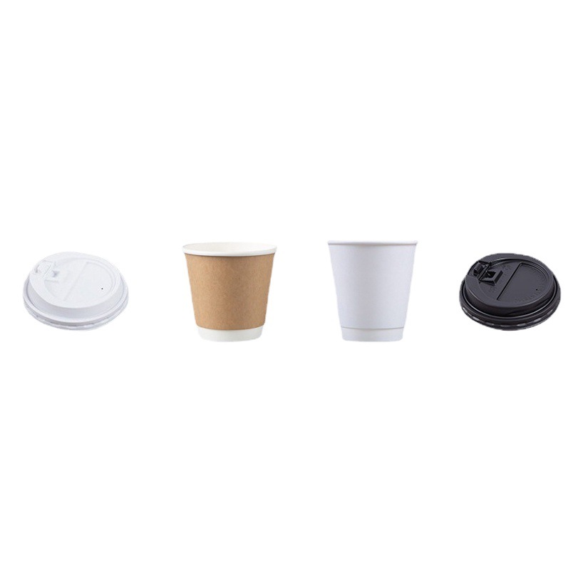 En stock Taza de café desechable al por mayor 4oz Tarjeta blanca de doble capa de papel Kraft portátil bebida caliente taza de papel hueco con tapa