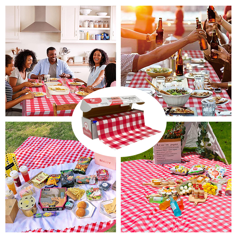 Mantel desechable clásico rojo y blanco a cuadros fábrica en stock Ventas Directas rectangular a prueba de aceite impermeable mantel fiesta de cumpleaños