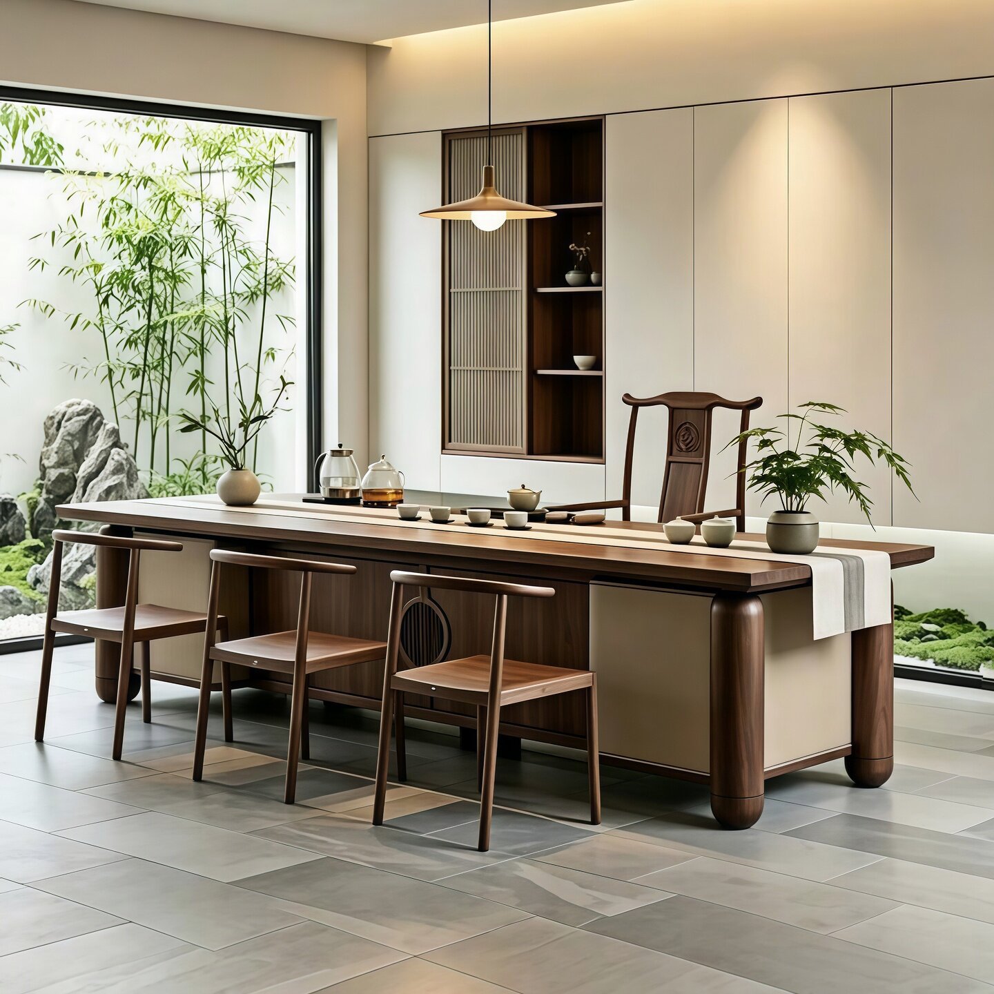 New Chinese-Style Solid Wood Tea Table, North American Black Walnut Wood, Modern Minimalist Song-Style Aesthetics, Tea Room Office Tea Table, Tea Brewing Table