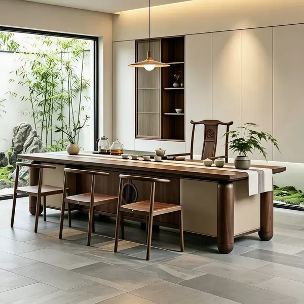 New Chinese-Style Solid Wood Tea Table, North American Black Walnut Wood, Modern Minimalist Song-Style Aesthetics, Tea Room Office Tea Table, Tea Brewing Table