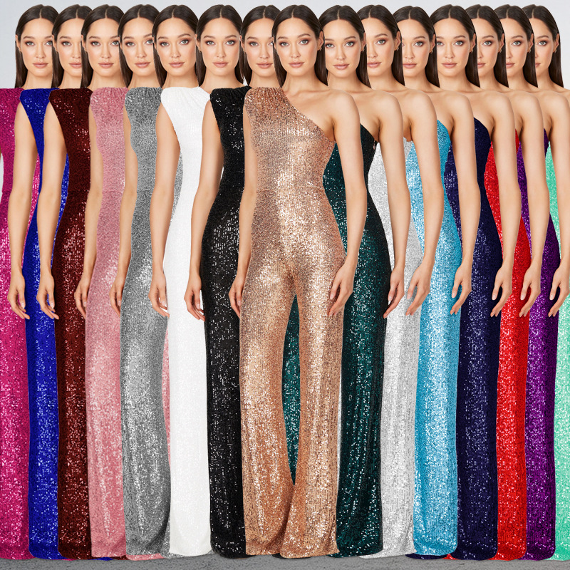 Women's Party Street Sexy Solid Color Full Length Sequins Jumpsuits display picture 1