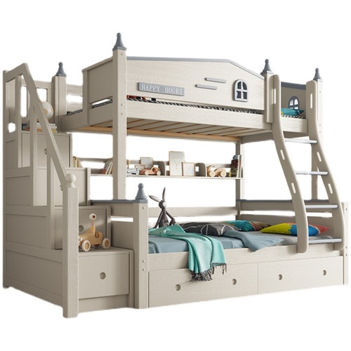 Solid wood children's bed with upper and lower bunks, two-story high and low bed, sister and brother bed, storage, double multi-functional double bed