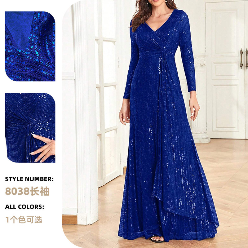 Cross-Border Amazon Elegant Sequin Party Dress Women's Ball Gown Elegant Socialite Guest Wedding Evening Dress