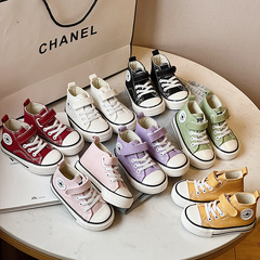 High top Velcro children's canvas shoes 2024 spring small, medium and large boys and girls sneakers soft bottom baby shoes for students