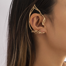 欧美跨境饰品 创意单只金属立体耳饰女 简约镂空猫耳轮廓精灵耳夹