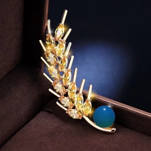 Classic Wheat Ear 9mm Mexico Lamper Alloy Inlaid Brooch 3A Water Purification Main Stone Source Factory Direct Batch