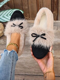 J 92574 Retro Bow Fluffy Slippers �͹ź����Y��Ь �羳�W