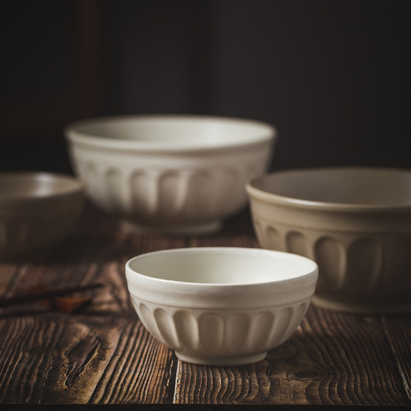 Jingdezhen Daisy Petal Bowl Household Rice Bowl Large Soup Bowl Solid Color Japanese Stoneware Tableware Matte Advanced Texture