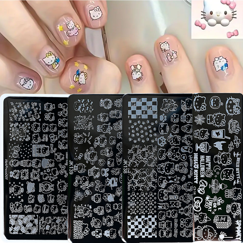 Cross-Border Big-Name Hello Kitty Pattern Nail Art Printing Steel Plate Stainless Steel Cartoon Cute Kt Cat Nail Art Transfer Steel Plate
