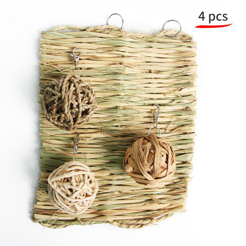 4 종 세트 (밀짚 매트 + 물 히아신스 볼 + 물 풀 랜덤 직조 볼 + 옥수수 잎 볼)