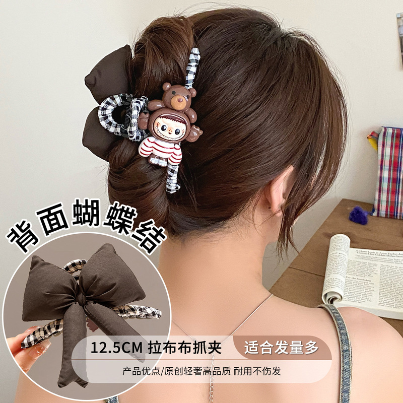 漫画ラブブ風ツイストヘアクリップ、2025年新作ヘアピン、女性用後頭部ヘアゴム、リボン付き|undefined