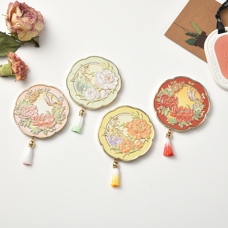 New Electroplated Peony Metal Folding Mirror Creative Chinese Tourist Souvenir Mirror National Style Peony Cosmetic Mirror