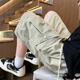 夏季薄款冰丝短裤男生初中生潮流休闲中裤青少年大童工装五分批发