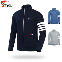TTYGJ 新款高尔夫男士外套长袖拉链立领肩袖撞色条纹设计 秋季T恤