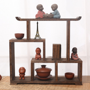 Miniature Solid Wood Chinese-Style Desktop Ornament Display Rack for Purple Clay Teapots and Tea Sets