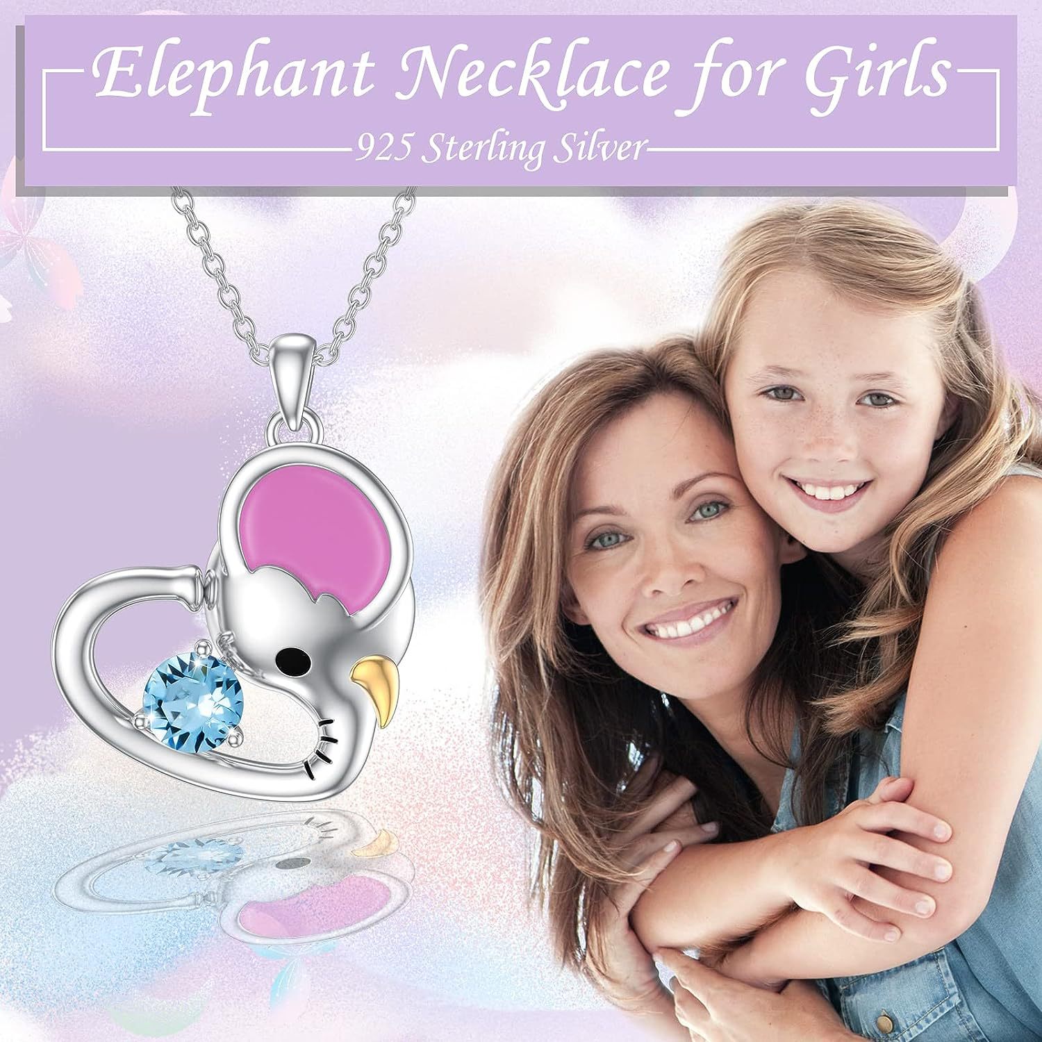 Collana con ciondolo a forma di elefante con grandi orecchie rosa e zircone blu semplice e adorabile, tendenza alla personalità, regali per bambini_voghion.com