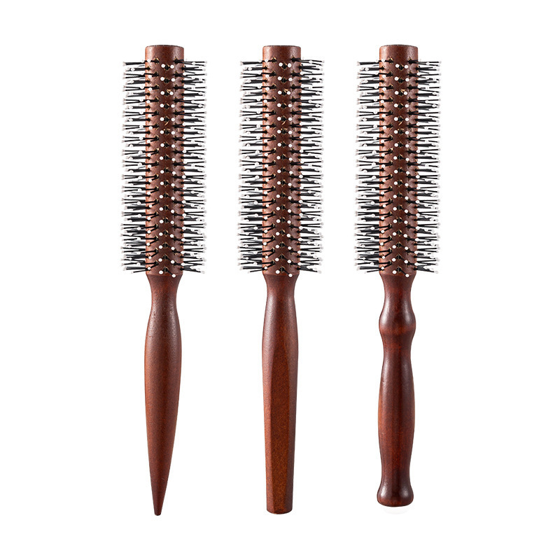 ヘアサロンプロフェッショナルカーリーロングヘアコームシリンダーインナーバックル赤茶色ナイロン歯スタイリングコームログローリングコーム髪を滑らかにします|undefined