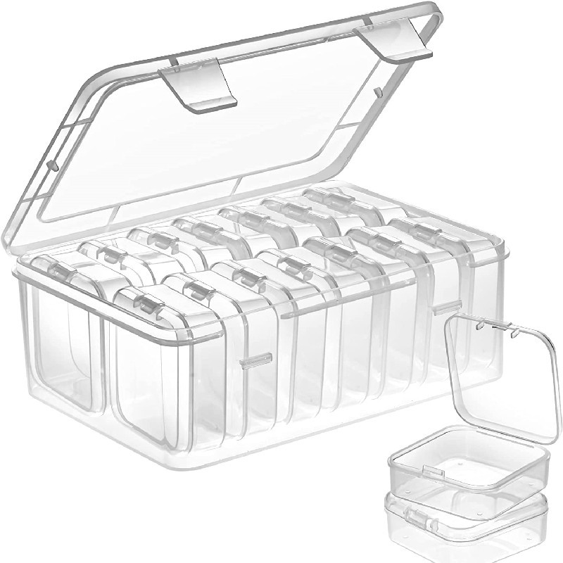 Caja de almacenamiento de cuentas pequeñas de plástico mini transparente con tapa de bisagra y caja de joyería cuadrada de uñas transparente rectangular