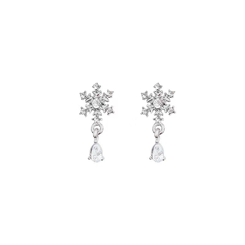 Snowflake water droplet zircon earrings for women, with a light luxury high-end temperament, niche earrings, new cool_voghion.com
