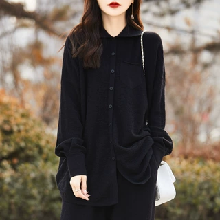 早春24新款女士精纺羊毛套装时尚休闲慵懒风针织两件套显瘦阔腿裤