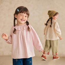 甜美荷叶领衬衫阿米拉童装2025秋新款女童宽松甜美儿童休闲衬衣