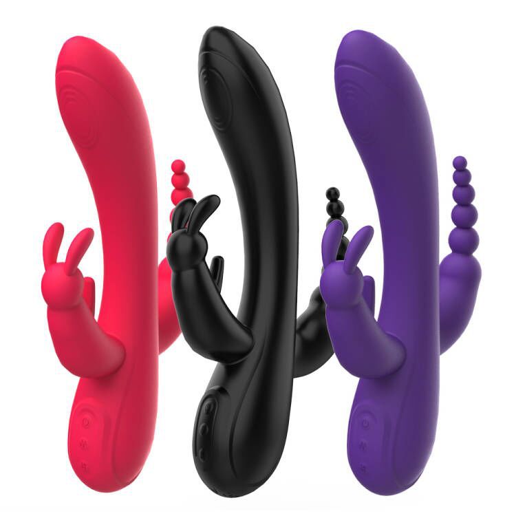 Vibrador femenino de tres cabezas, multifrecuencia, con doble cabezal, estimulador de perlas, tapón anal, masajeador, dispositivo de masturbación, productos para adultos