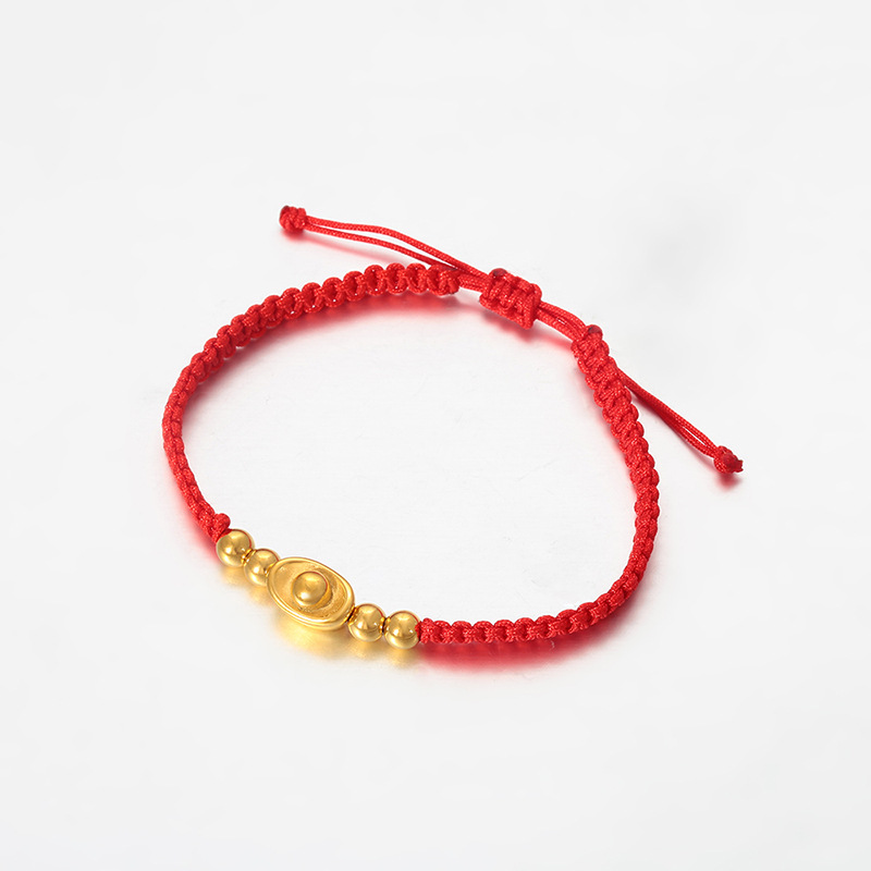 Xuping brazalete de cuerda roja tejida a mano acero inoxidable 24k accesorios de bola de oro imitación joyas de lujo ligeras al por mayor mujeres